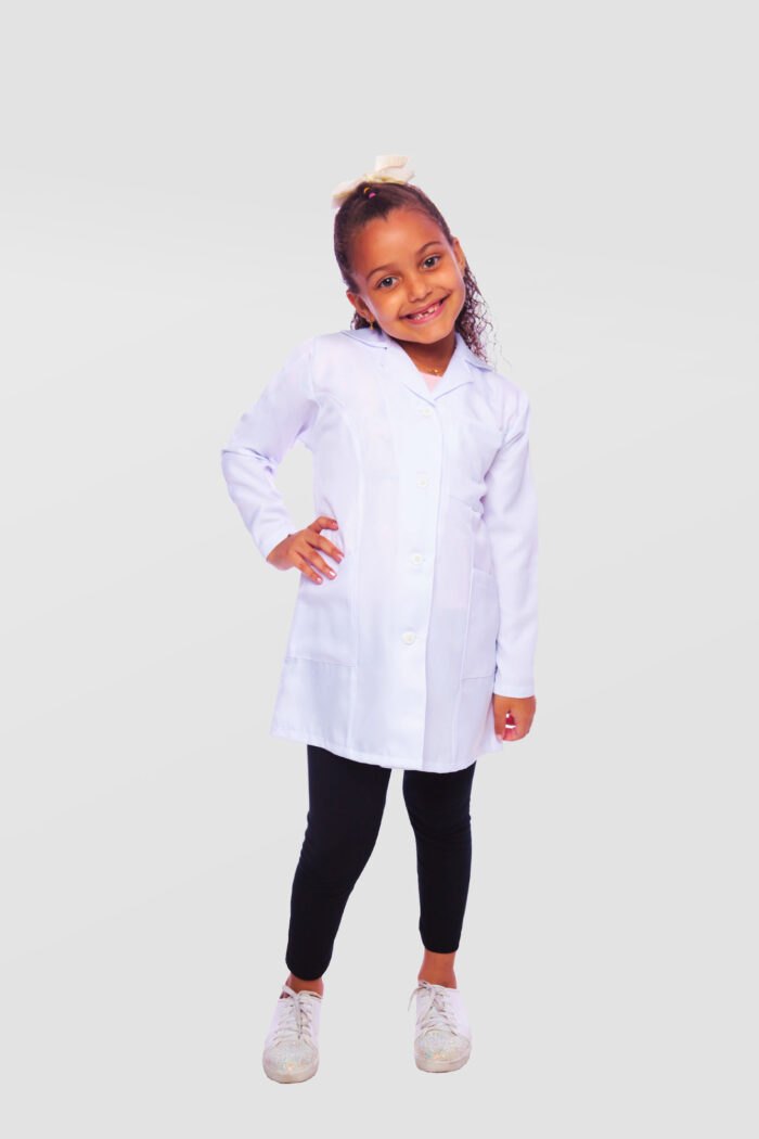 Jaleco Infantil Feminino Oxford Branco, sem punho