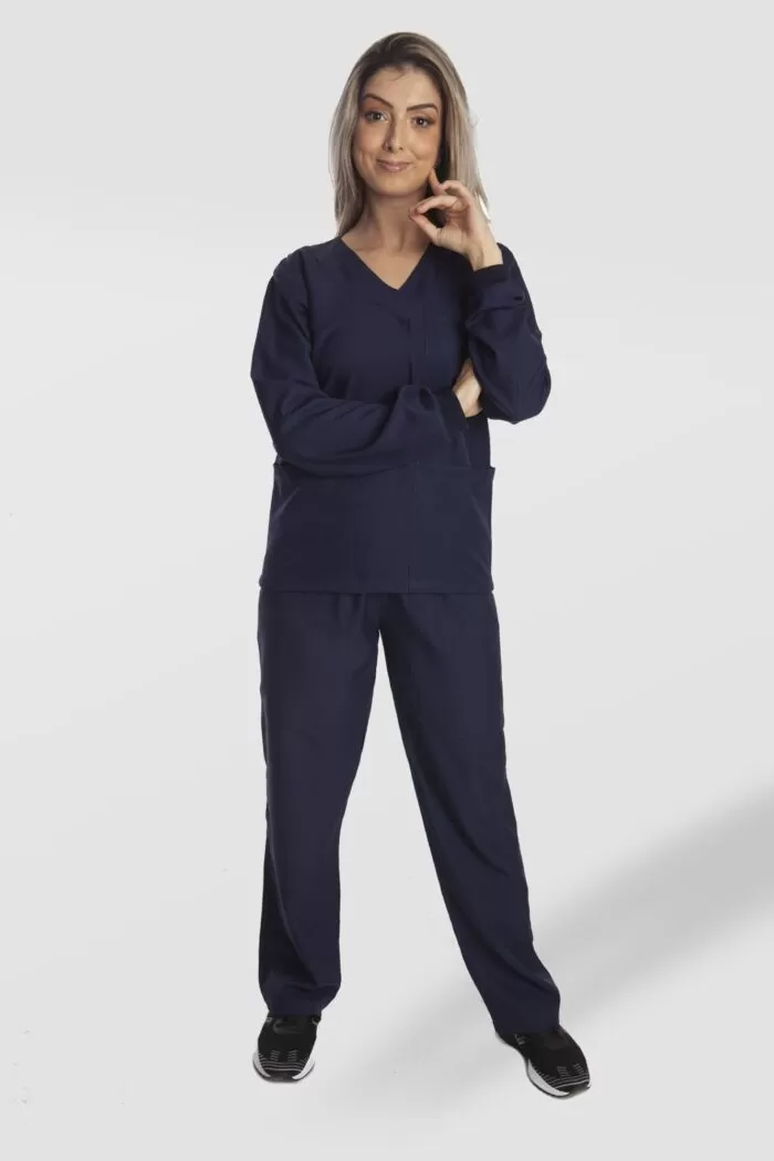 Pijama Cirúrgico Feminino Ambar Marinho Oxford